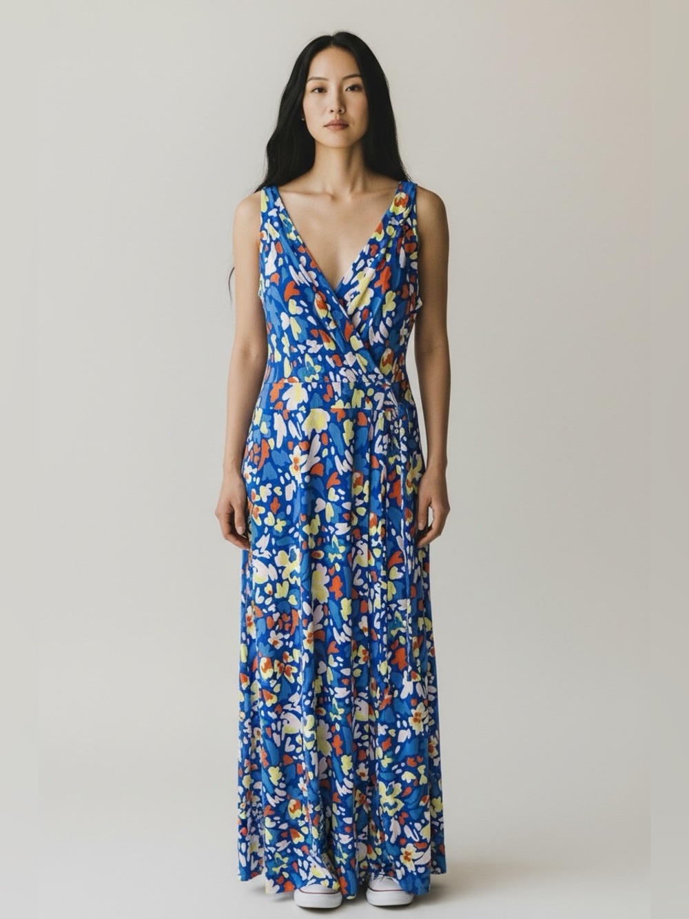 41 Hawthorn Blue Floral Wrap Maxi Dress with Multicolor Print